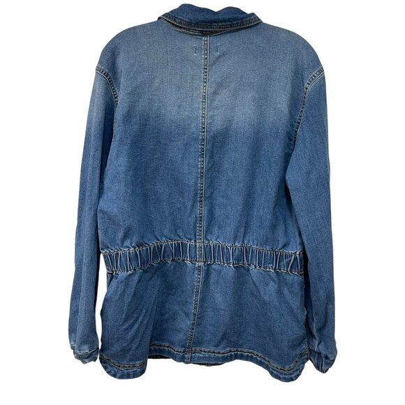Knox Rose Denim Jacket Zip Front Elastic Waist and Sleeves 4 Pockets Stretch L - Picture 8 of 11